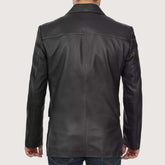 Mens 2 Button Closure Black Leather Blazer